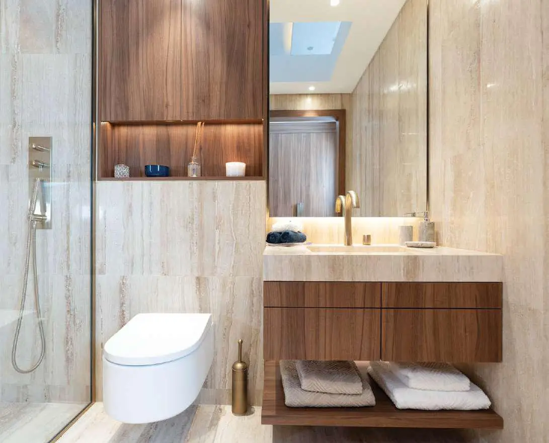 Elegant executive resident lounge and private co working interior space at Bab Al Qasr Residence 51 Al Raha Beach.
