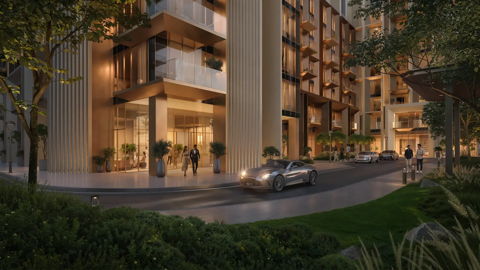 Sei Saadiyat tower façade with natural light, shadow play and cultural district backdrop