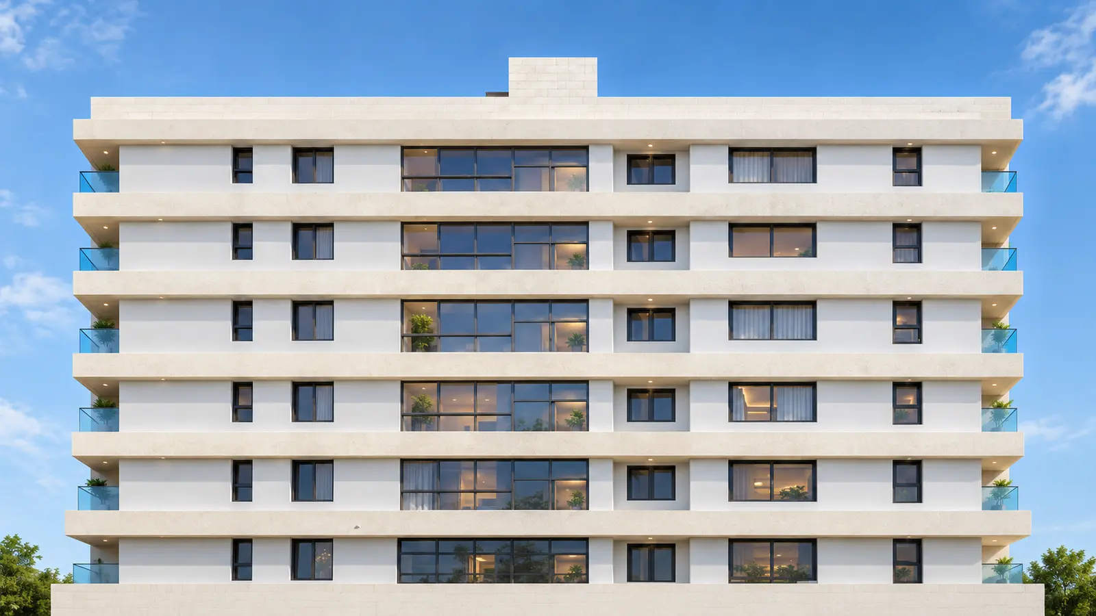 Golden-Lit Modern Apartment Block at Night.png