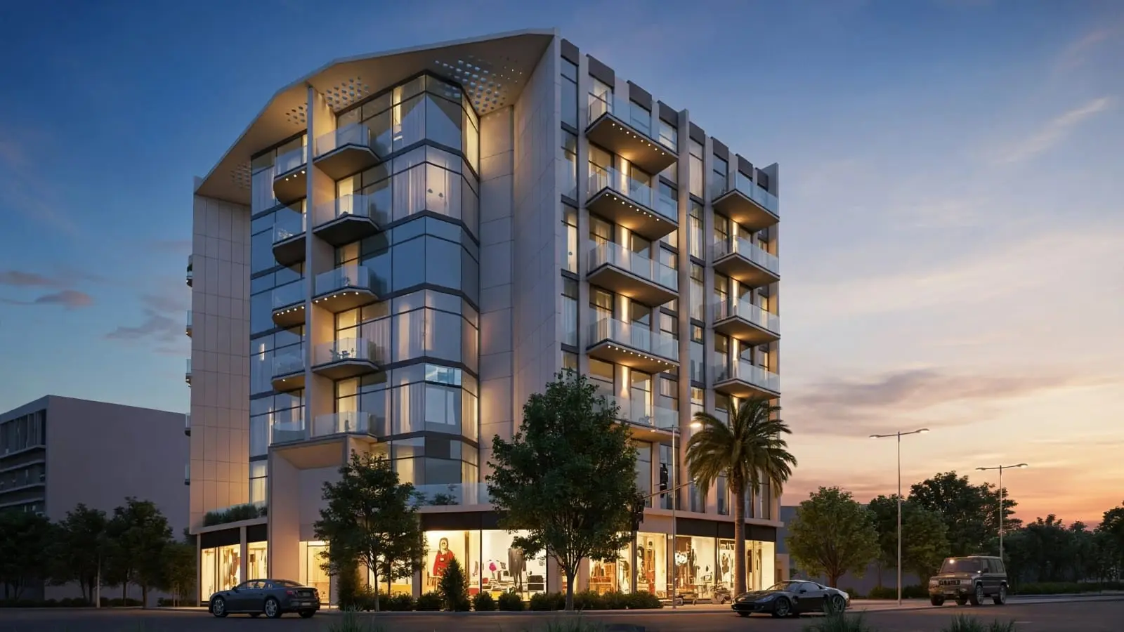 Nourwatan Residential in Al Shamkha Abu Dhabi exterior view highlighting contemporary construction, modern apartment design, building details, and urban residential architecture.