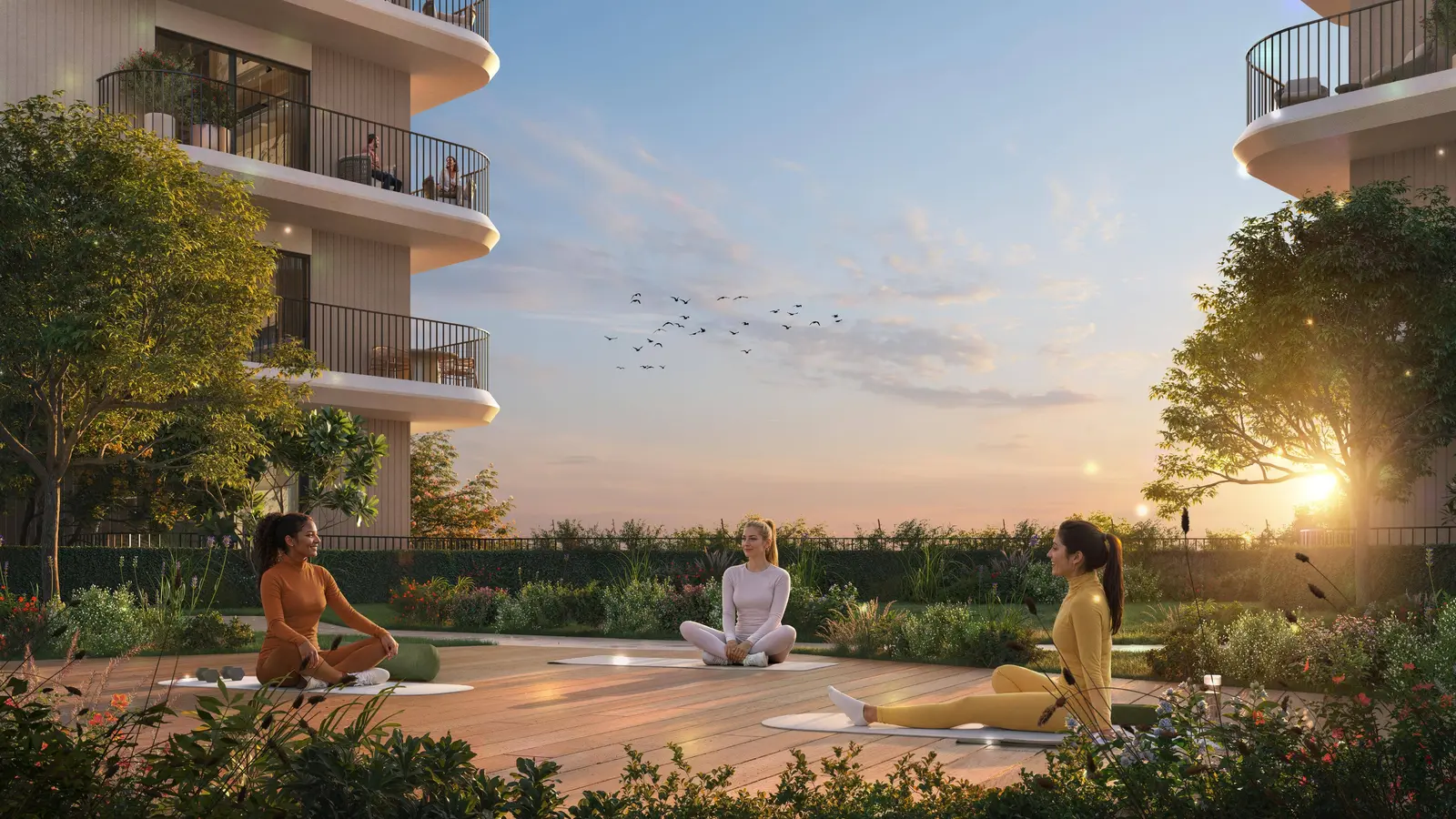 Evening exterior of Yas Park Place Yas Island Abu Dhabi UAE with illuminated architecture and luxury residential ambiance..jpg