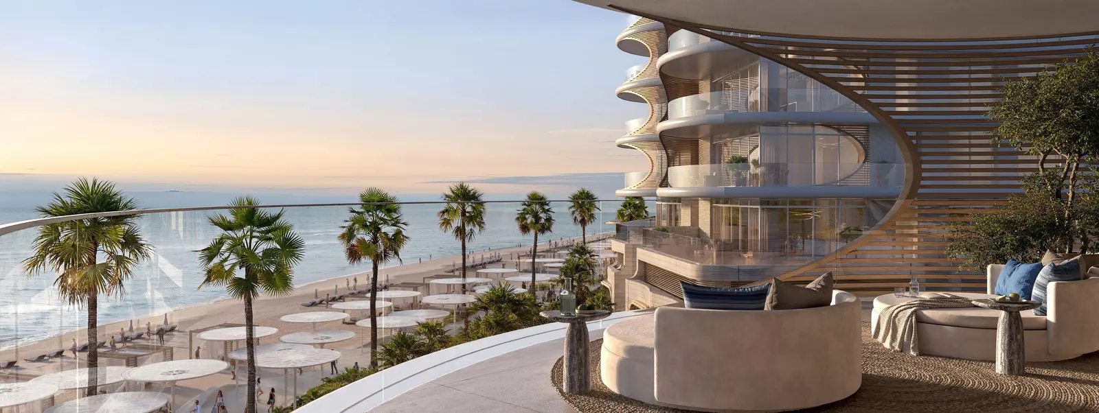 Sea-view residential buildings at Fahid Beach Terraces Abu Dhabi, designed for modern lifestyles with premium waterfront amenities and services.