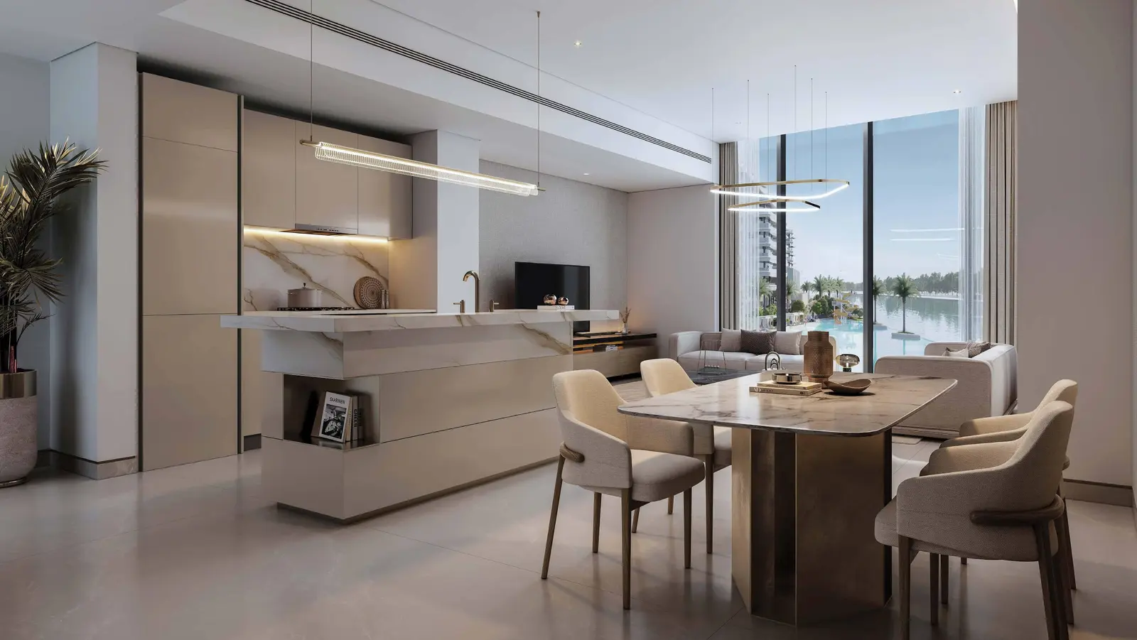 River Cove Residences at Sobha City  open layout kitchen design with dining area Interior.jpg