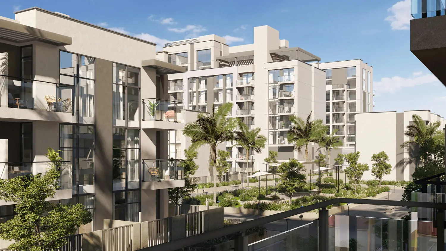 Exterior courtyard view of Royal Park Masdar City residential development