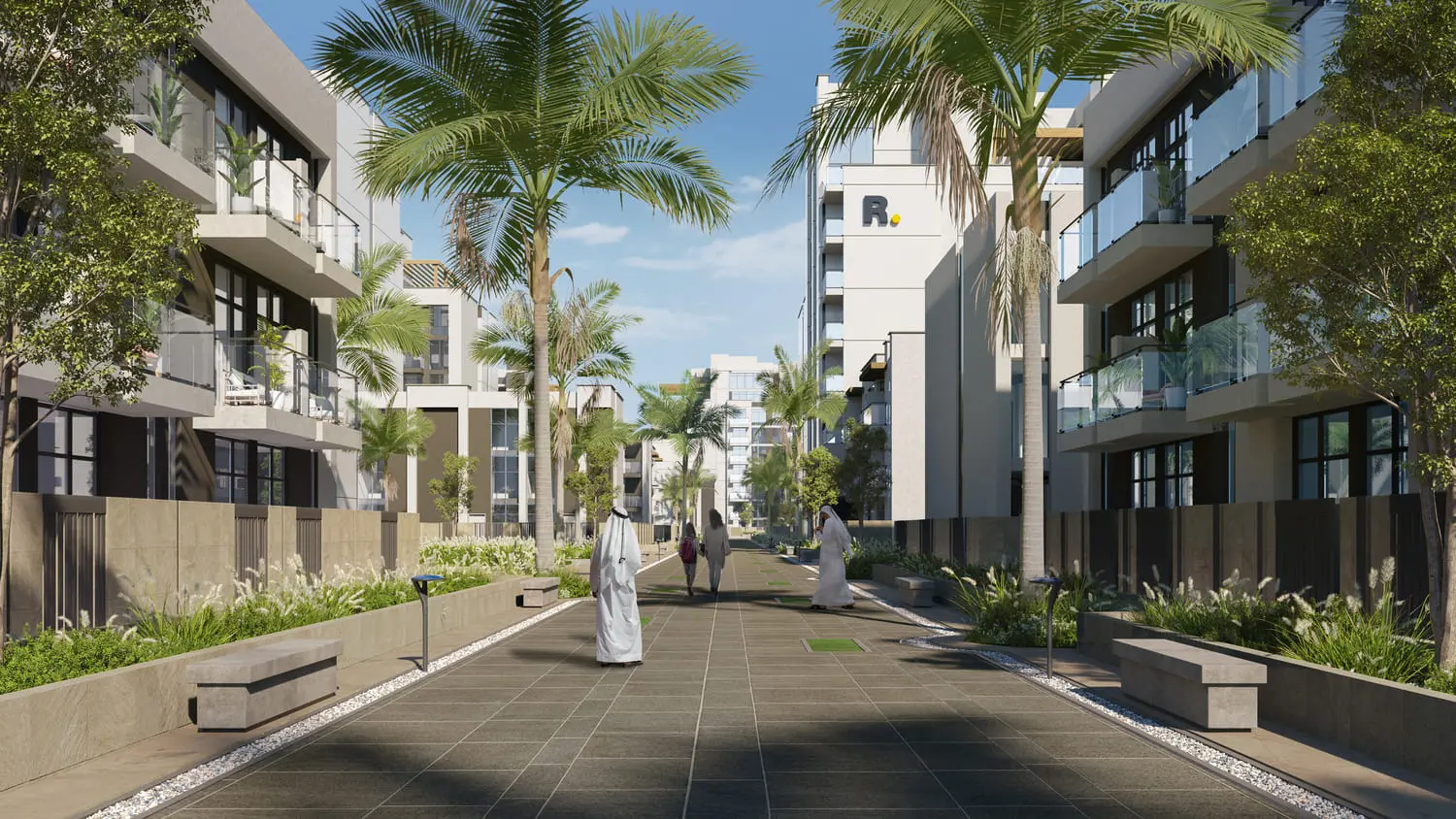 Royal Park at Masdar City building facade showcasing contemporary design elements