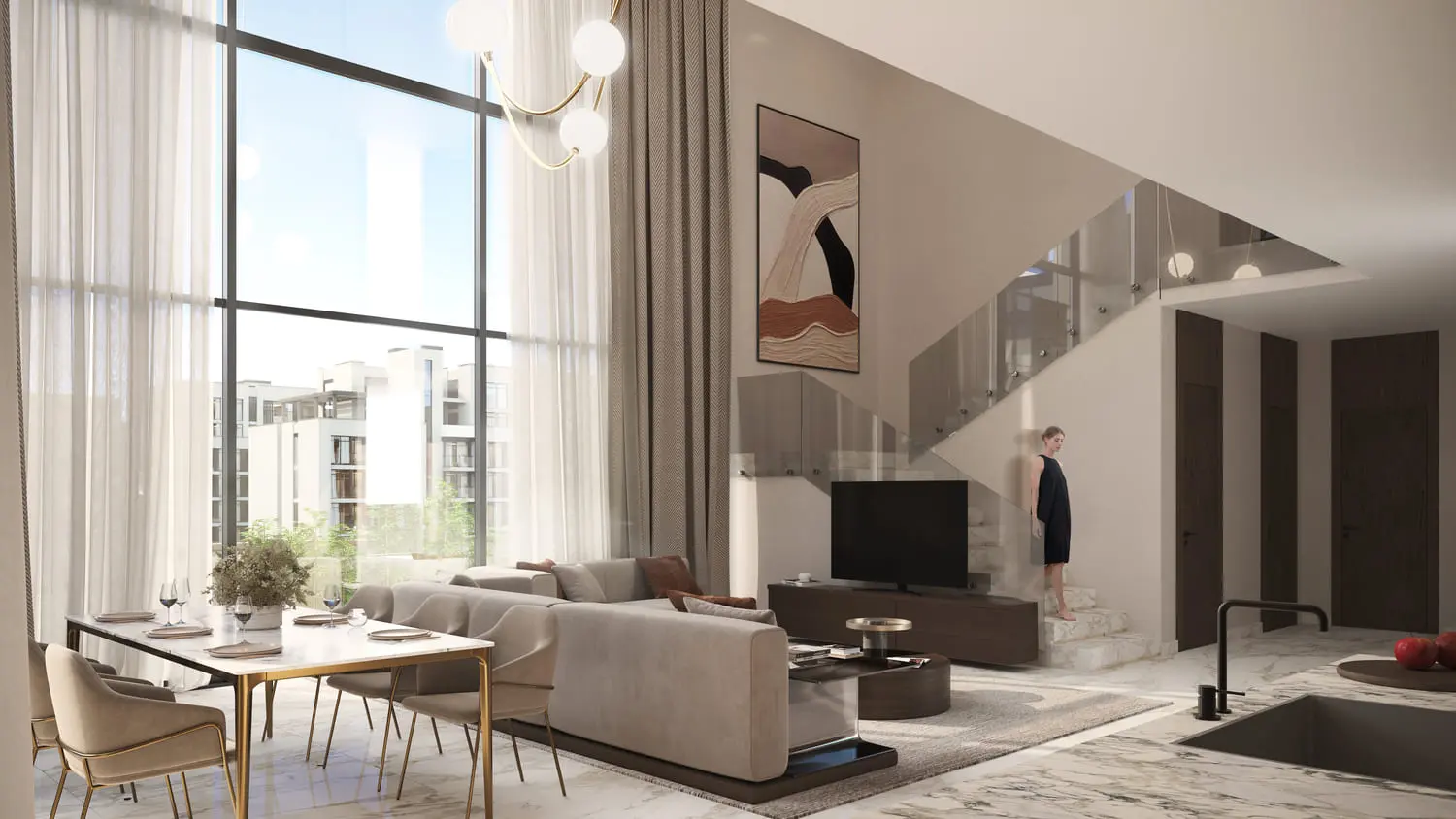 Royal Park Masdar City townhouse dining area with contemporary interior design