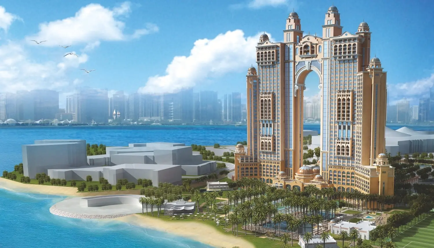 Exterior view of the Gold Lounge bridge at Fairmont Marina Residences, Abu Dhabi.