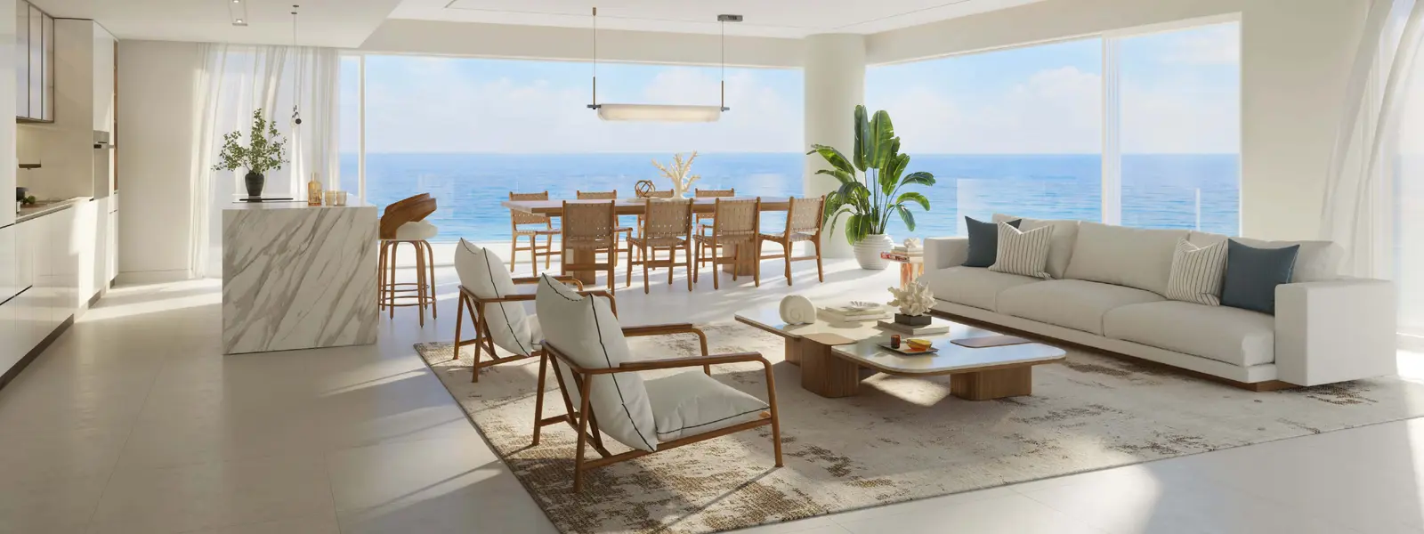 Bright guest bedroom with large windows at Fahid Beach Terraces Abu Dhabi, offering contemporary interiors and sea-inspired living spaces..jpg