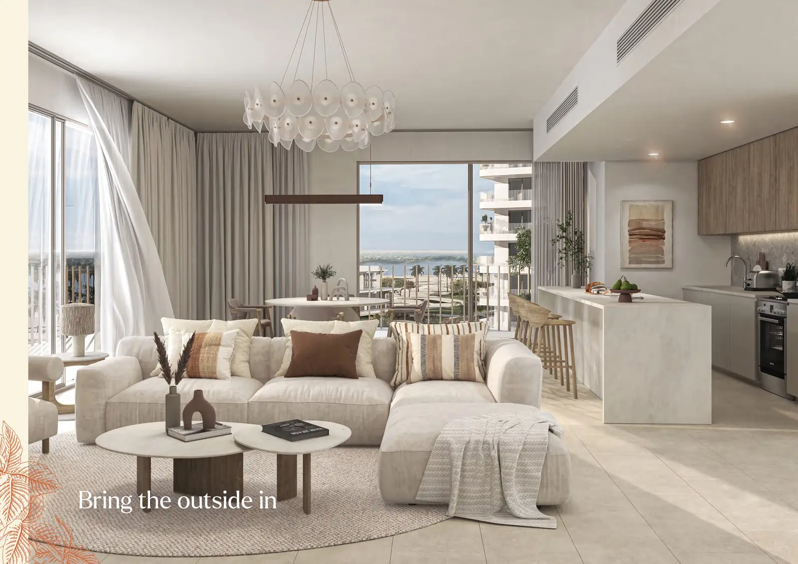 Stylish bedroom interiors inside Gardenia Bay Yas Island luxury apartments located on Yas Island