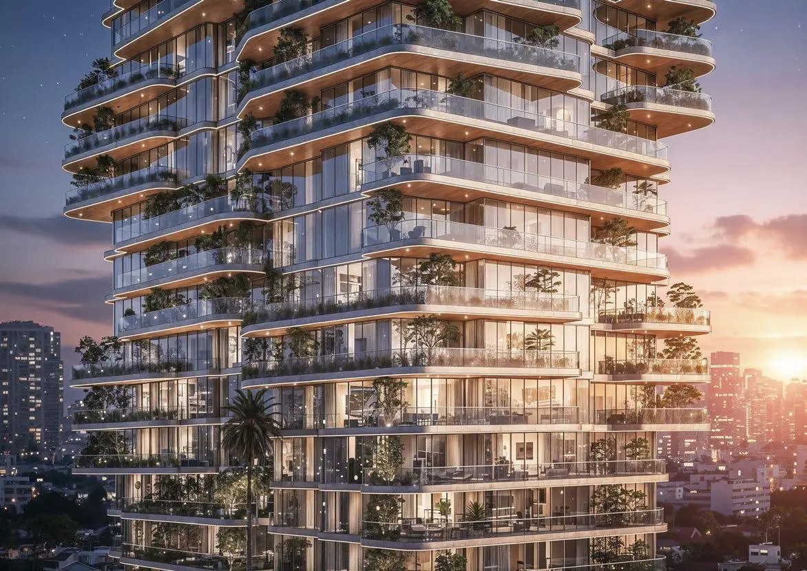 Radiant Atrium landscape exterior lighting at Al Reem Island Abu Dhabi real estate development.jpg