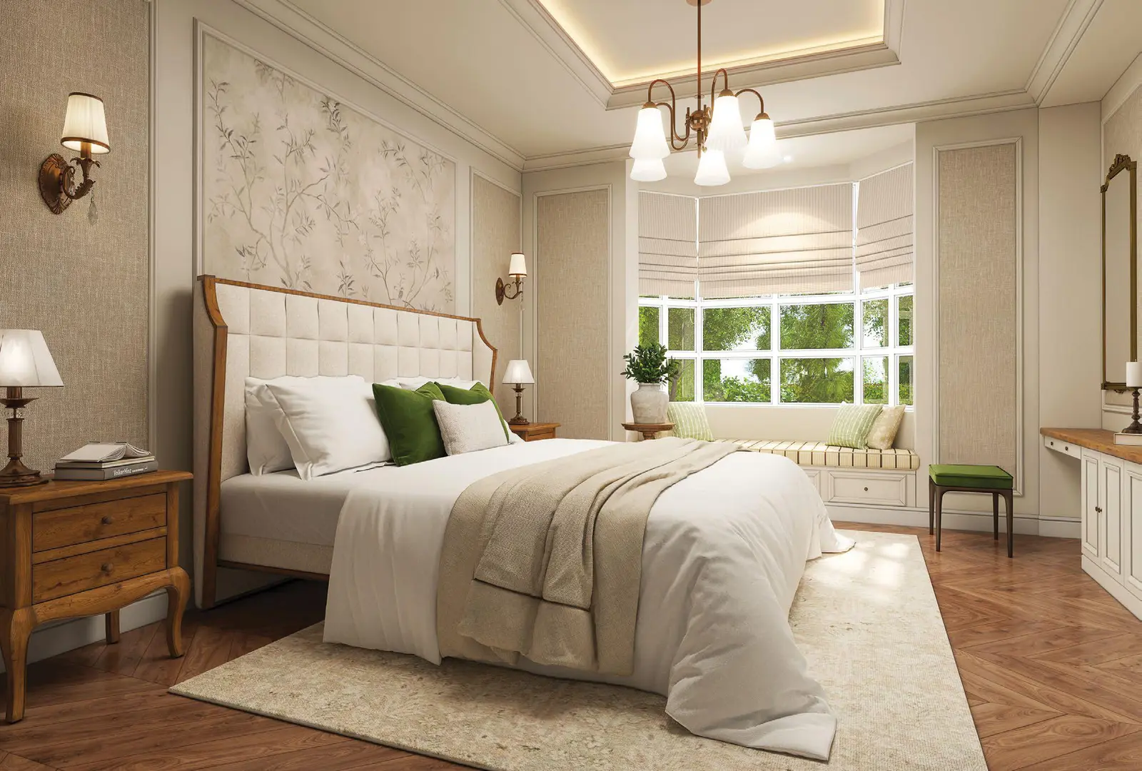 4 Master bedroom with king-size bed parquet flooring and premium furnishings at Bab Al Qasr Garden Residence 66 Masdar City Abu Dhabi for comfortable living.jpg