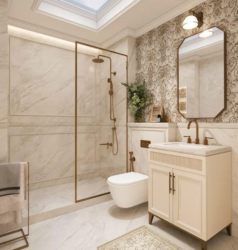 5 Elegant bathroom with Roca sanitary ware marble finishes and modern fittings at Bab Al Qasr Garden Residence 66 Masdar City Abu Dhabi.jpg