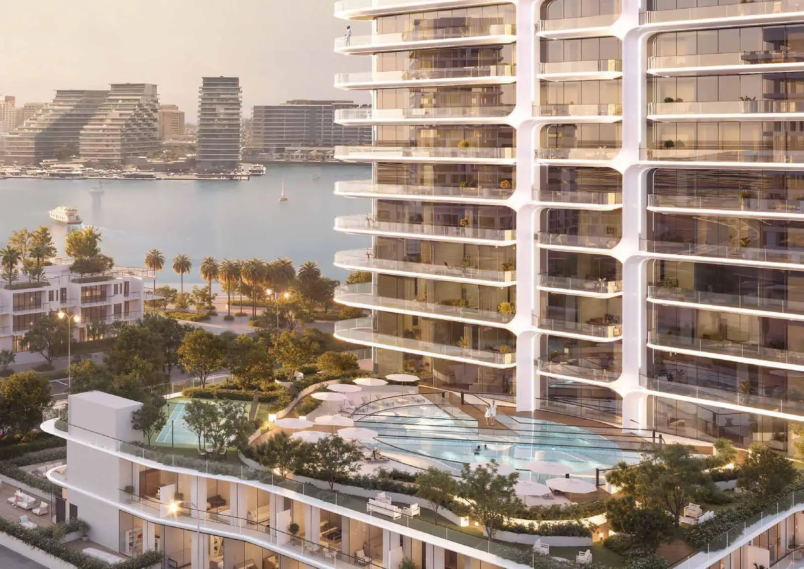Luxury outdoor pool and terrace area in Stellar by Elie Saab community, Abu Dhabi..jpg
