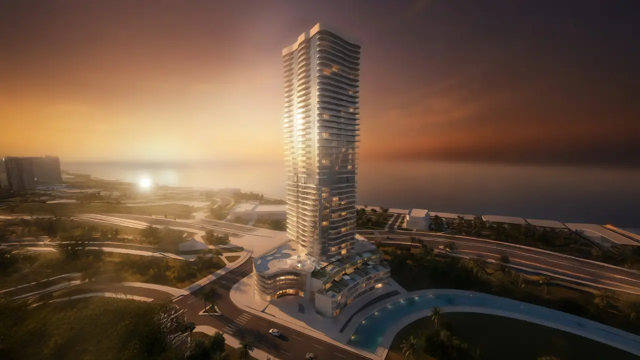 Sunset view of Radiant Waves, the newly upcoming project in Al Reem Island, featuring modern architecture and skyline views..jpeg