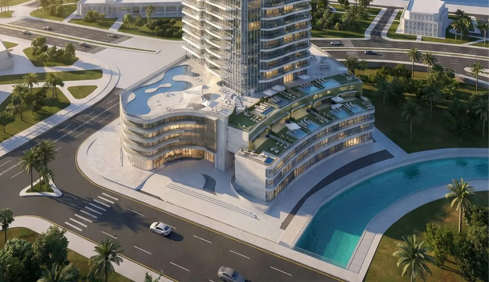 High-rise exterior of Radiant Waves, a newly upcoming project in Al Reem Island with landscaped surroundings and luxury residences..jpg