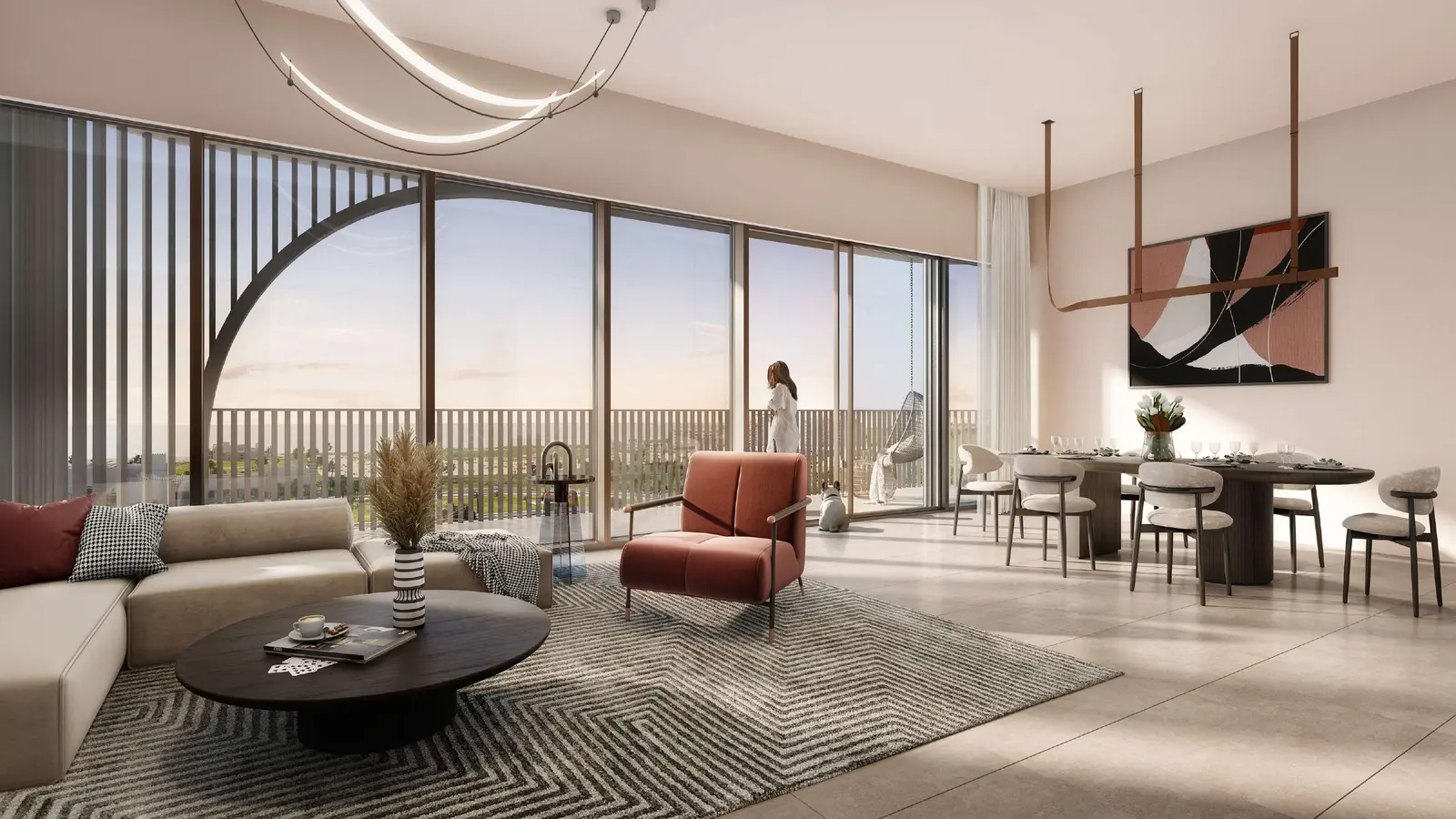 odern living room at Manarat Living III on Saadiyat Island, Abu Dhabi featuring contemporary interiors and premium finishes.