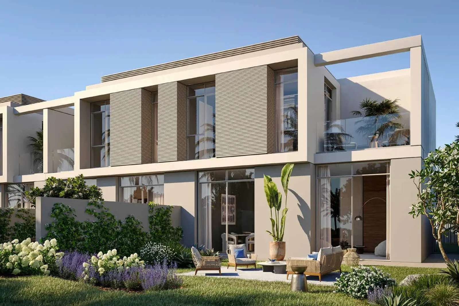 Architectural exterior of Fay Valley with garden at  Masdar City Abu Dhabi UAE.jpg