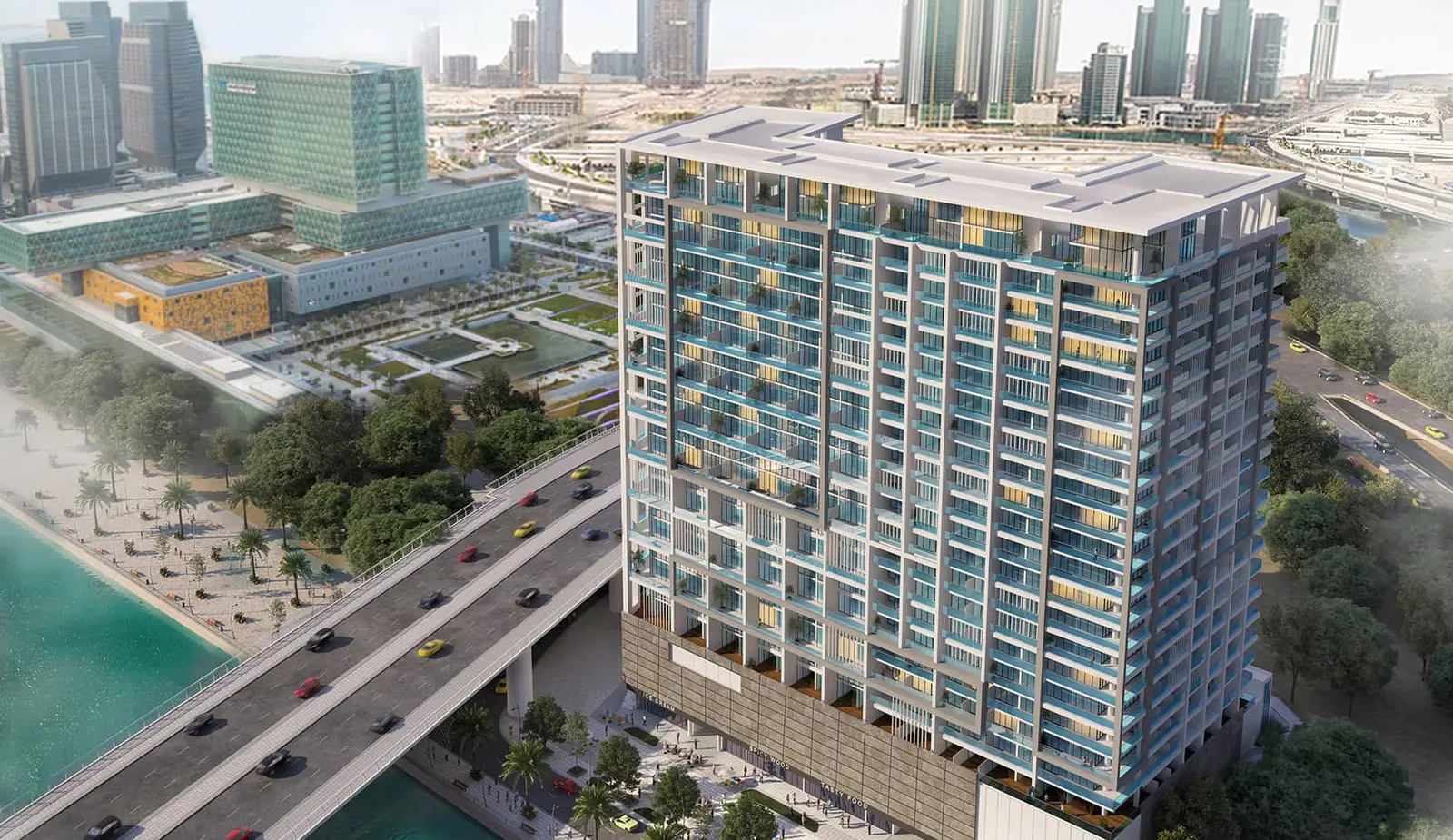 Al Maryah Island residential building facade with contemporary glass design