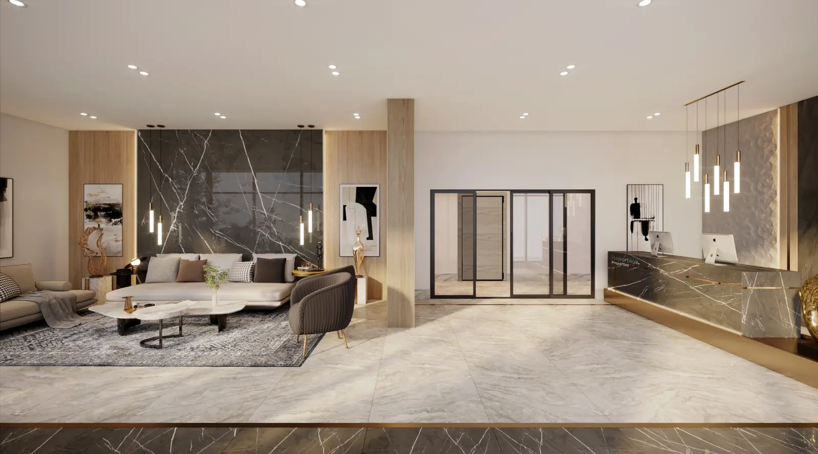 Perla 1 Yas Island Abu Dhabi interior showcasing a modern luxury living room with elegant finishes and spacious contemporary design.