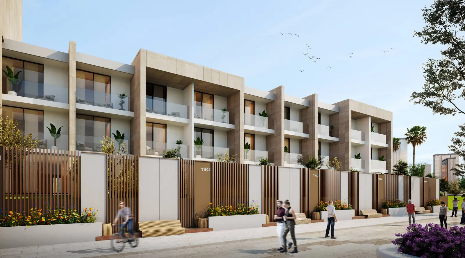 Perla 1 Yas Island Abu Dhabi residential development exterior showcasing contemporary architecture, modern façades, outdoor spaces, and luxury apartments.