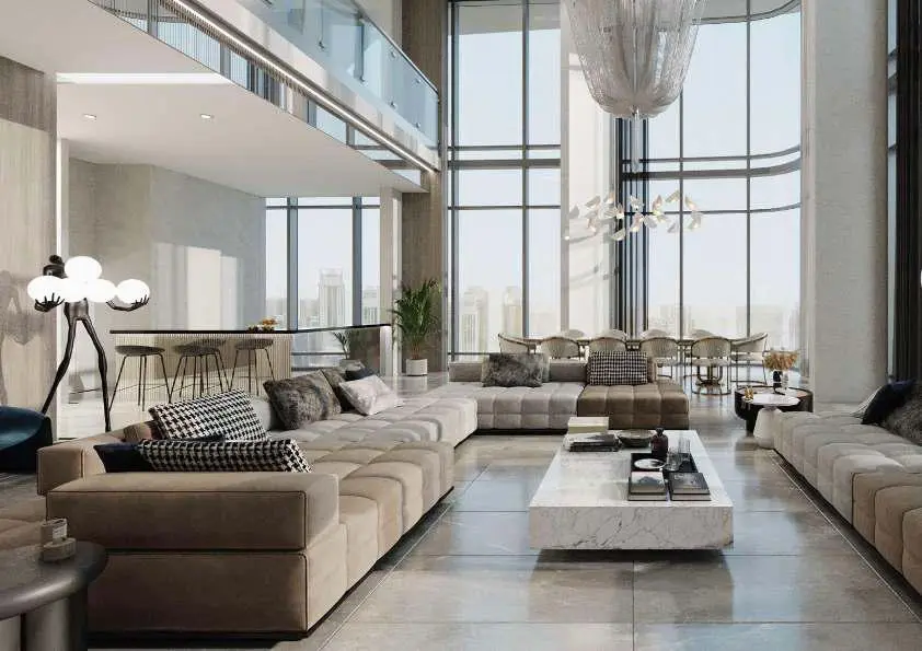 Modern built-in wardrobe and dressing area interior inside Radiant Viewz duplex apartments at Al Reem Island, Abu Dhabi.