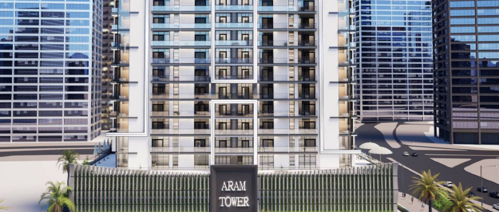 Architectural exterior facade of Aram Tower overlooking the sea and Reem Hills on Al Reem Island Abu Dhabi